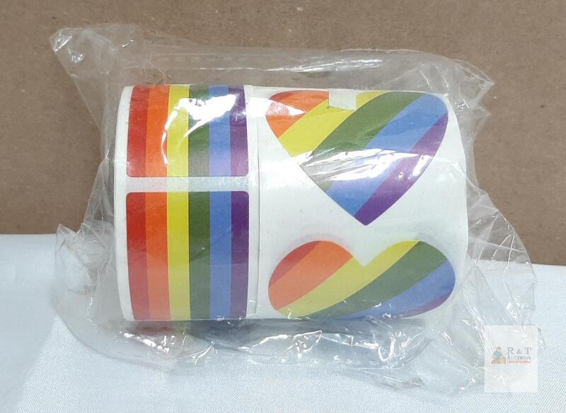 NEW FEBSNOW LGBTQ Pride Rainbow Stickers Roll, 500 Heart & Rectangle Labels, 2"x2", Self-Adhesive