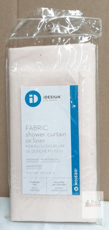 NEW iDesign Fabric Shower Curtain Liner, 72"x72", Light Pink, Waterproof, Weighted Hem