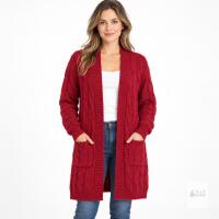 NEW Zuvebamyo Women's Cable Knit Cardigan Sweater, Wine, Size Small, Open Front with Two Pockets