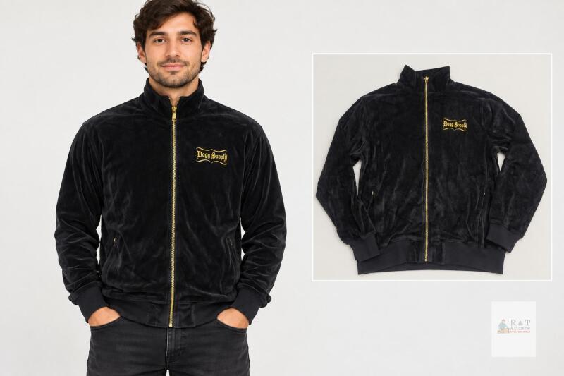 new Dogg Supply by Snoop Dogg Black Track Jacket, Size Small, Gold Zipper, Chest Logo