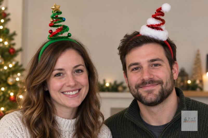 new Springy Christmas Tree and Santa Hat Headbands &ndash; Set of 2, One Size Fits Most
