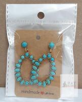 Handmade Turquoise Dangle Earrings with Gold-Tone Alloy Setting, Teardrop Design