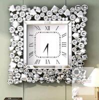 NEW THKSHOUZ SF-MC581 20" Silvered Glass Mirror Crystal Wall Clock with Silent Quartz Movement