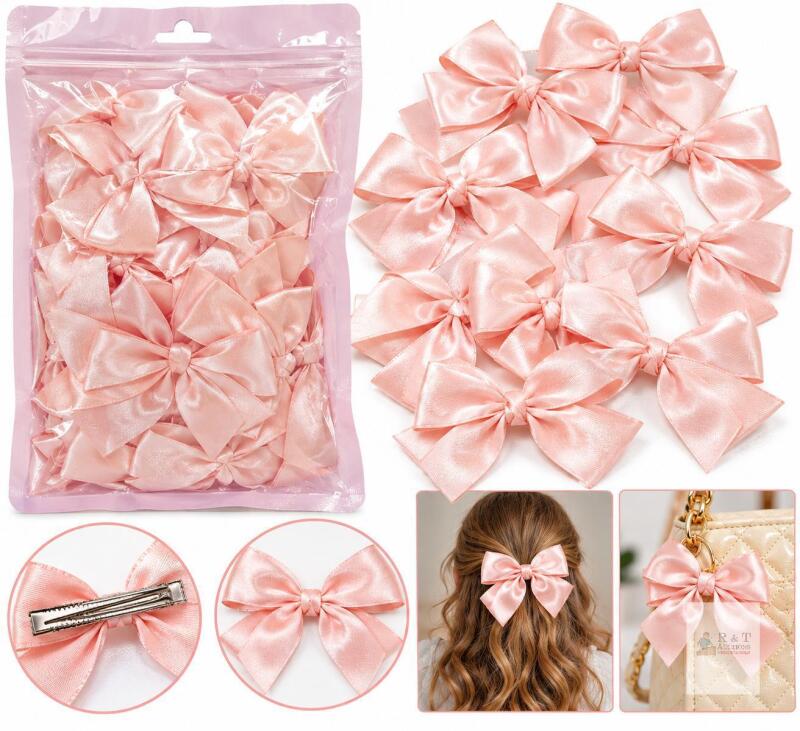 NEW 20pcs Pink Double Layer Satin Bow Ribbons with Knots, Craft/Hair Accessory, X004SN4OS5