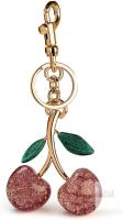New Glitter Cherry Bag Charm with Key Ring and Clip, Cute Cherry Keychain