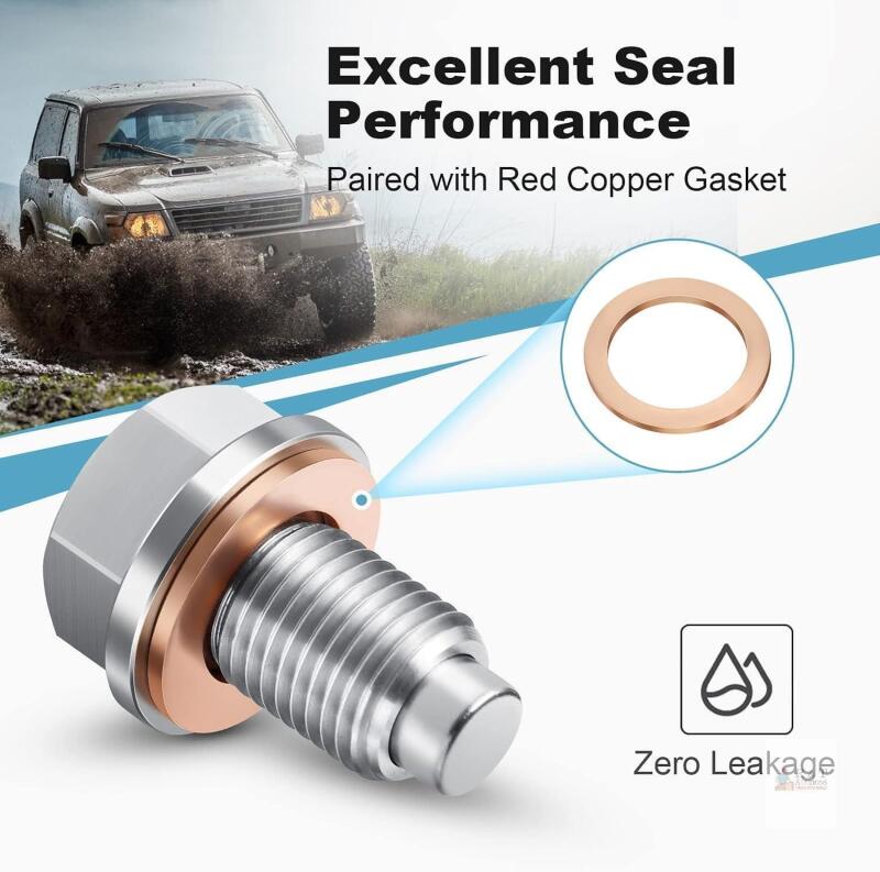 New M14 x1.5 Magnetic Oil Drain Plug Stainless Steel Oil Pan Drain Bolt with Red Copper Washer Gaskets Replacement