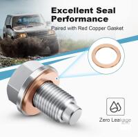 New M14 x1.5 Magnetic Oil Drain Plug Stainless Steel Oil Pan Drain Bolt with Red Copper Washer Gaskets Replacement
