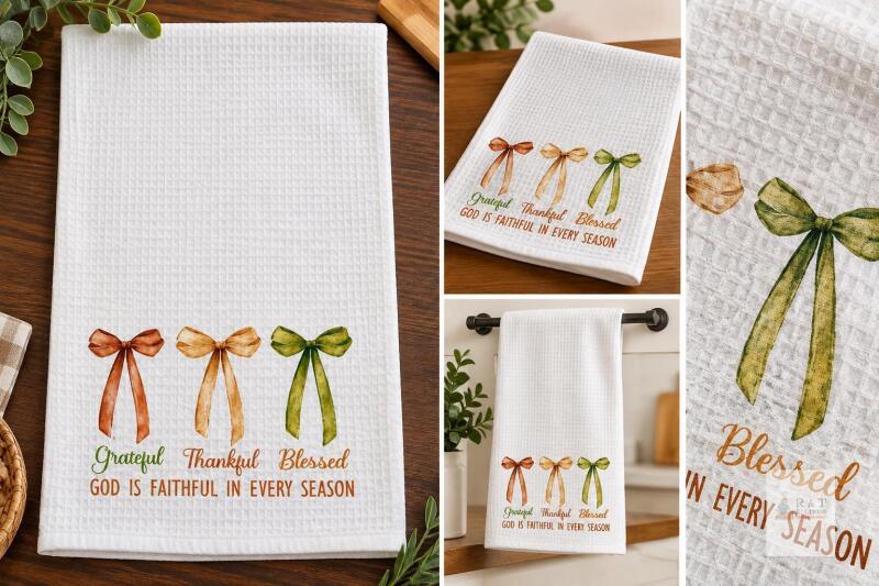 New &ldquo;Grateful, Thankful, Blessed&rdquo; Waffle-Weave Kitchen Towel