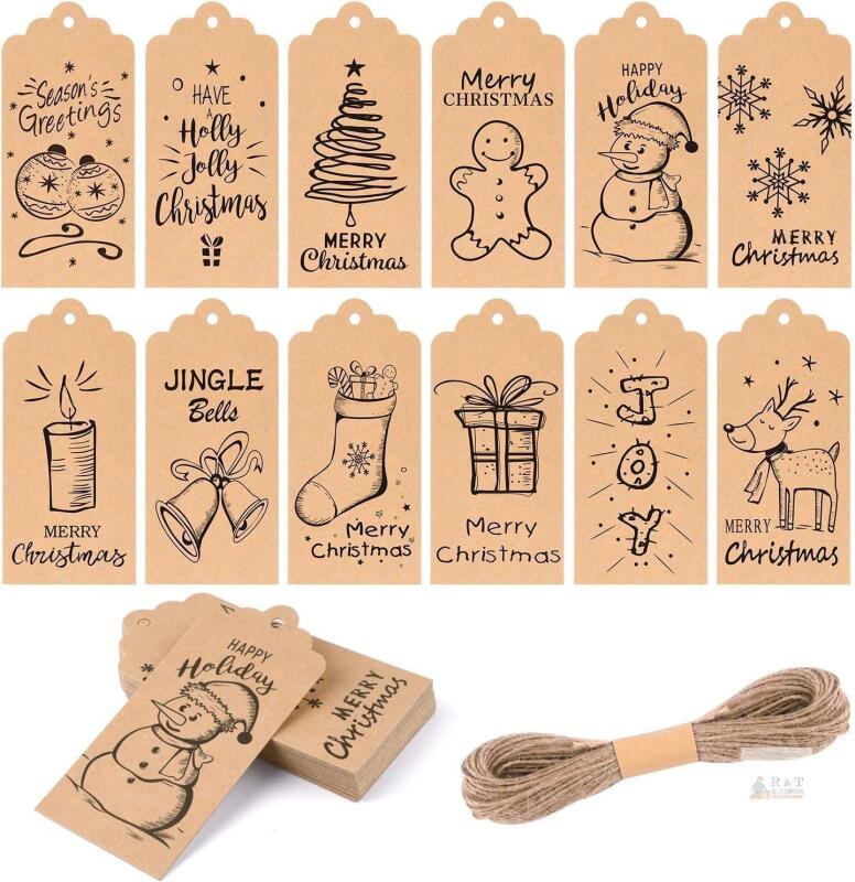 New 120pcs Christmas Tags with Hanging Rope