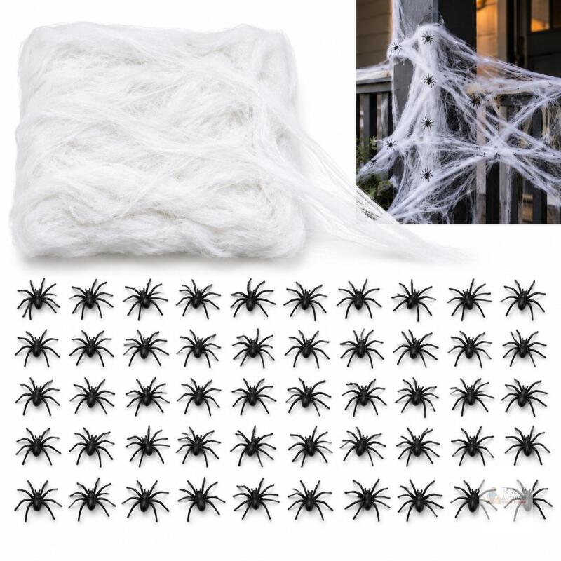 New 300g Halloween Spiders Web Decorations Super Stretch Spiders Web with 60 Fake Spiders