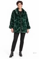 New SM/MED MAO CHUN Deep Green Faux Fur Coat with Large Lapel Collar and Quilted Lining