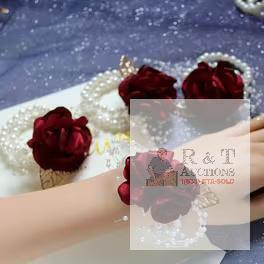 New 4pcs Set of Wine Red French-Style Gypsophila Bridal Wrist Corsages fo