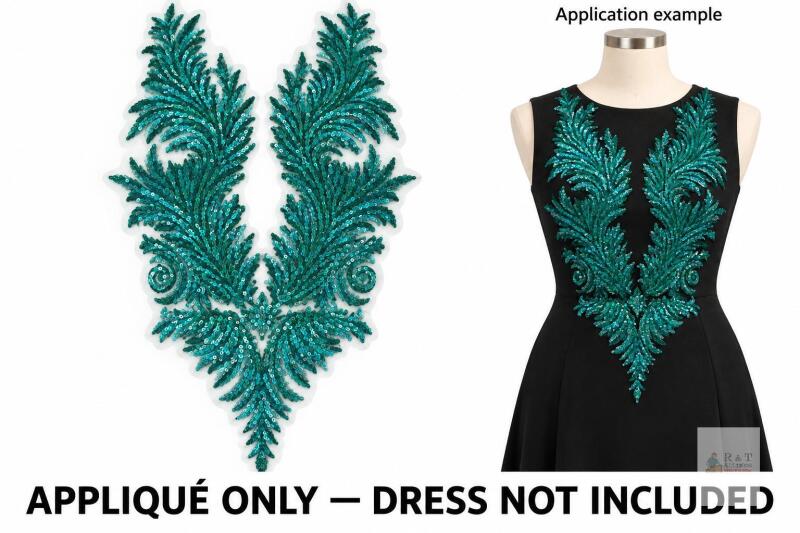 New Green Beaded & Sequin Bodice Appliqu&eacute; &mdash; 30 &times; 48 cm, Appliqu&eacute; Only