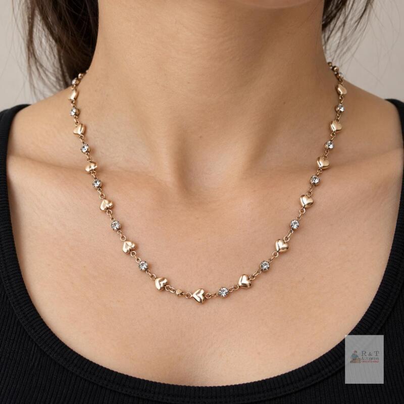 New title Gold-Tone Heart & Clear Rhinestone Necklace