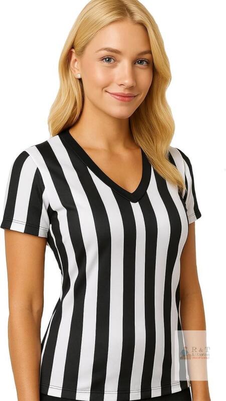 New Size Small Sporting Goods Women's Referee Shirt | Women's V-Neck Officials Jersey, Halloween Costume, or Waitress Uniform