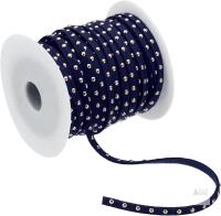 New 65.6ft Studded Faux Suede Cord Rope for Jewelry Making, 5mm Micro Fibre Flat Leather Lace Beading String Ribbon with Rivets, Navy Blue Golden