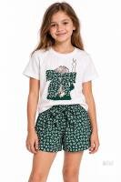 New Girls&rsquo; White Graphic T-Shirt & Green Floral Shorts Set &ndash; Size 9Y