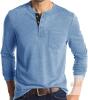 New Size Med Men's Long Sleeve Henley Shirts Button V-Neck T-Shirt Classic Causal Cotton Blend Tops with Pocket
