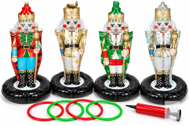 New Christmas Nutcracker Inflatable Ring Toss Game &ndash; 4 Nutcrackers, Rings & Pump