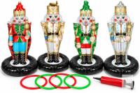 New Christmas Nutcracker Inflatable Ring Toss Game &ndash; 4 Nutcrackers, Rings & Pump