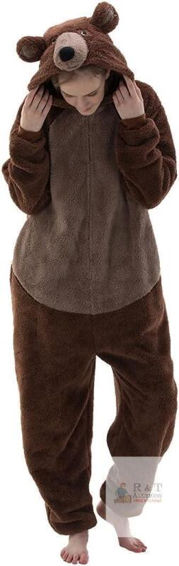 NEW SIZE MED Fitted Unisex Adult Bear Onesie Pajamas, Halloween Sherpa Women's Cosplay Animal One Piece Costume