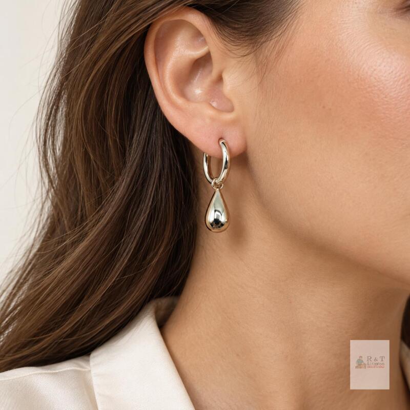 New Polished Teardrop Dangle Hoop Earrings