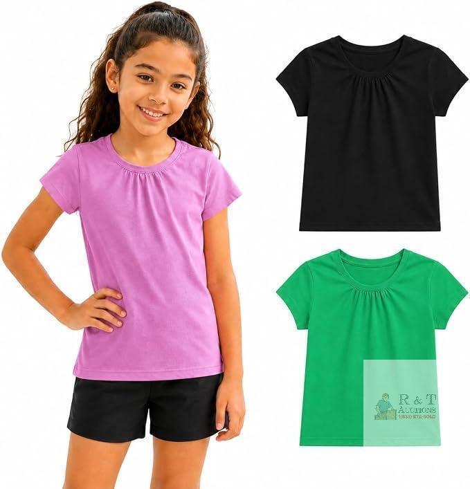 New Size 4/5 3 pack BIENZOE Plain Solid Girls T-Shirts: School Basic Tee 3-Pack