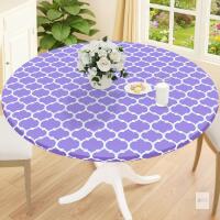 New Fitted Vinyl Tablecloth Round 36"-44" Diameter, Waterproof Wipeable PVC Table Cover, Moroccan, Lavender