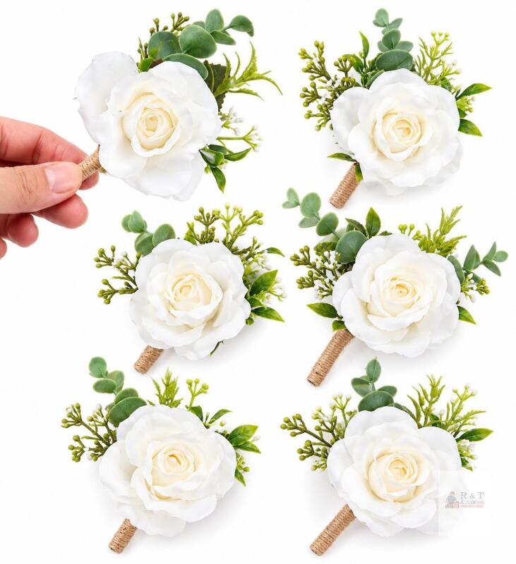 New 6pcs Boutonniere Beautiful Artificial Silk