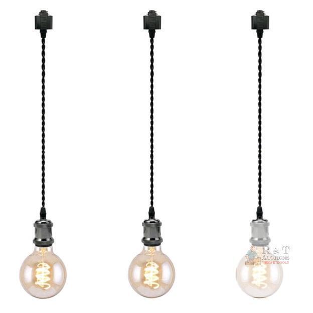 NEW Kiven 3-Light H System Pendant Kit, Pearl Black E26 Edison Holders, 31.5" Braided Cord