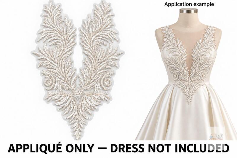 New White Beaded & Sequin Bodice Appliqu&eacute; &mdash; 30 &times; 48 cm, Appliqu&eacute; Only