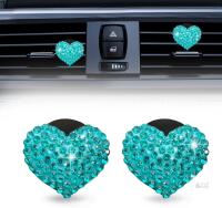 2Pcs Car Air Vent Clip, Bling Crystal Heart Charms Car Air Vent Clips, Air Conditioning Outlet Clip Decorative