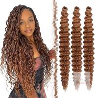 New FESHFEN Deep Wave Crochet Hair Extensions - 3 Packs Auburn Ocean Wave Braiding for Black Women Synthetic Wavy Curly Boho Goddess Braids Extension, 22 inch