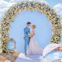 New 7.2FT White Blue Round Backdrop Cover Double-ColorCircle Stand, Polyester Fabric Arch Cover for Wedding, Birthday Party, Videos Photography Decor