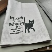 New Double-Sided Cat Hand Towel &ndash; &ldquo;Welcome to the Bathroom, A Cat Will Be With You Shortly&rdquo;