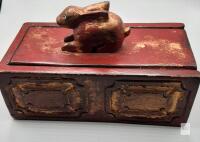 Vintage Peir1 Imports Thailand Decorative Wooden Rabbit Trinket Box with Sliding Lid