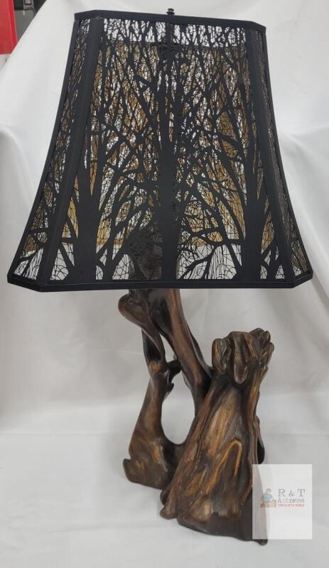 Driftwood Base & Metal Shade Lamp , 25" Tall . Needs to be rewired .