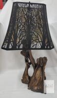 Driftwood Base & Metal Shade Lamp , 25" Tall . Needs to be rewired .