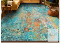 NEW RELEANY 8'x10' Machine Washable Non-Slip Area Rug, Teal Blue Abstract Design