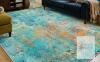 NEW RELEANY 8'x10' Machine Washable Non-Slip Area Rug, Teal Blue Abstract Design - 2