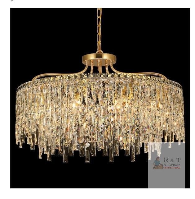 NEW HANLY 8860-D71 Modern Gold Crystal Chandelier, 28" x 17", 10-Light, E12 Base