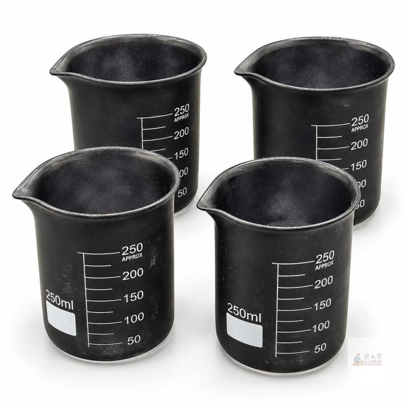 Lot of 4 Ashland Gothic Garden Matte Black Glass Beakers, 250 mL