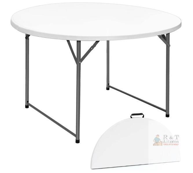 NEW 48" Round Folding Table with Carrying Handle, HDPE Top, Powder-Coated Steel Frame
