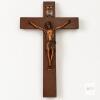 European Large Impressive Wooden Wall Crucifix with Copper-Tone Figure and INRI Plaque approx 23"x15"