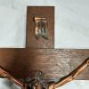 European Large Impressive Wooden Wall Crucifix with Copper-Tone Figure and INRI Plaque approx 23"x15" - 3