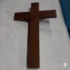 European Large Impressive Wooden Wall Crucifix with Copper-Tone Figure and INRI Plaque approx 23"x15" - 4