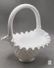 Fenton Hobnail Milk Glass Basket with Ruffled Edge and Solid Handle Approx 8in tall