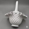 Fenton Hobnail Milk Glass Basket with Ruffled Edge and Solid Handle Approx 8in tall - 2