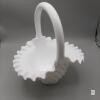 Fenton Hobnail Milk Glass Basket with Ruffled Edge and Solid Handle Approx 8in tall - 4