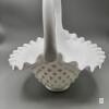 Fenton Hobnail Milk Glass Basket with Ruffled Edge and Solid Handle Approx 8in tall - 5